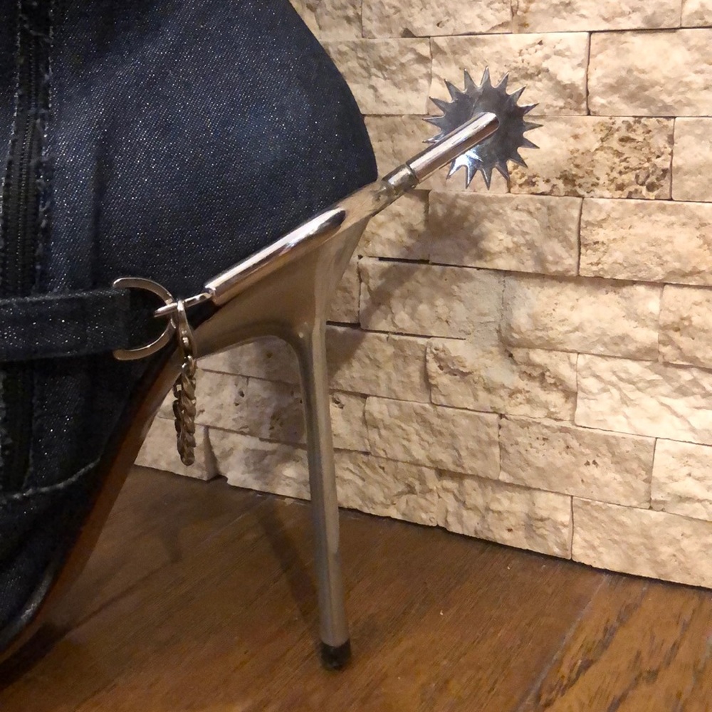 Y2K Gianmarco Lorenzi Dark Blue Jean Sparkle ✨ Spur Boots - Picture 2 of 8
